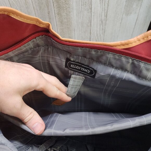 Ellen Tracy Laptop Tote Shoulder Handbag RED Zip Closure - Picture 4 of 8